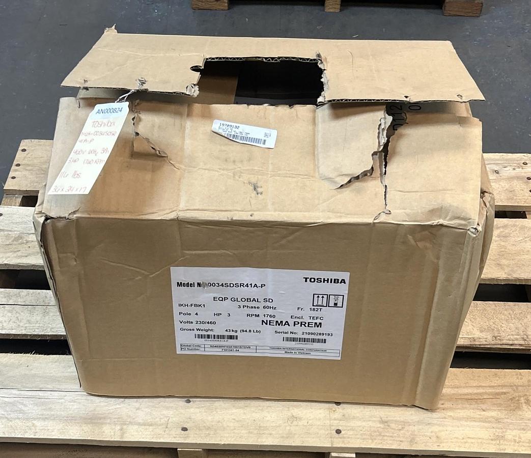 TOSHIBA,0034SDSR41A-P,MOTOR 3HP 1760RPM 230/460V 3PH 182T FRAME NOS