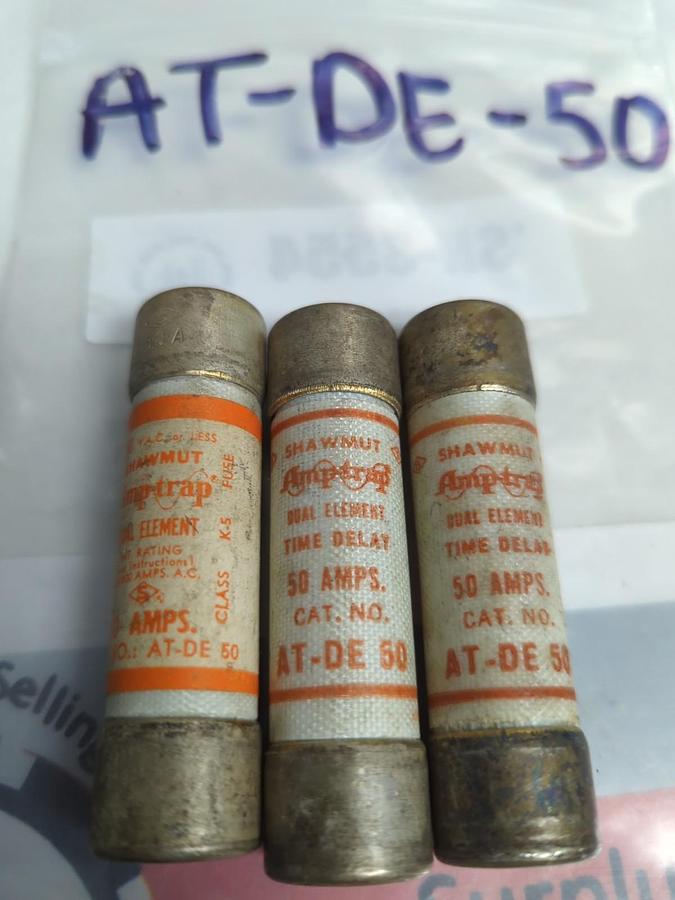 Used GOULD SHAWMUT,AT-DE-50,AMP-TRAP 50 AMP FUSE LOT OF 3 PRE-OWNED