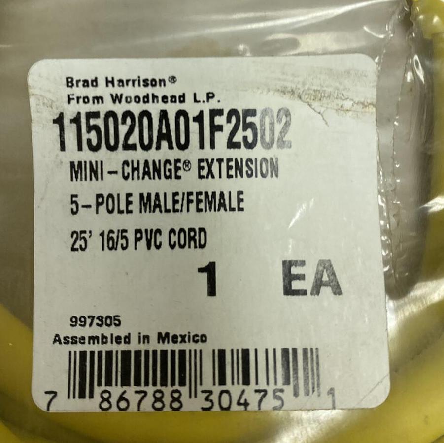 Used Brad Harrison,115020A01F2502,Mini-Change Extension 5-Pole Male/Female 25 FT