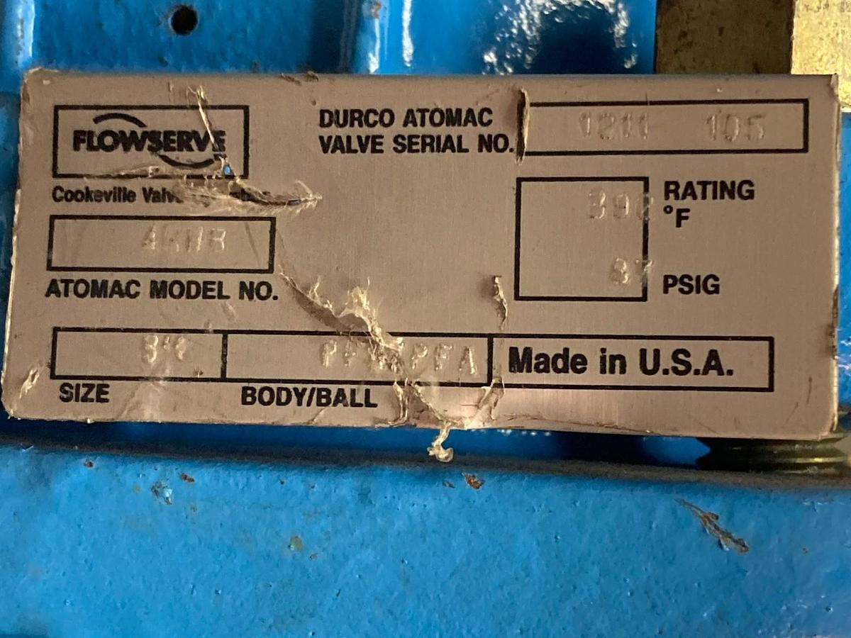 Used Flowserve,AKH8,Flanged Chemical Ball Valve 3" 87PSIG