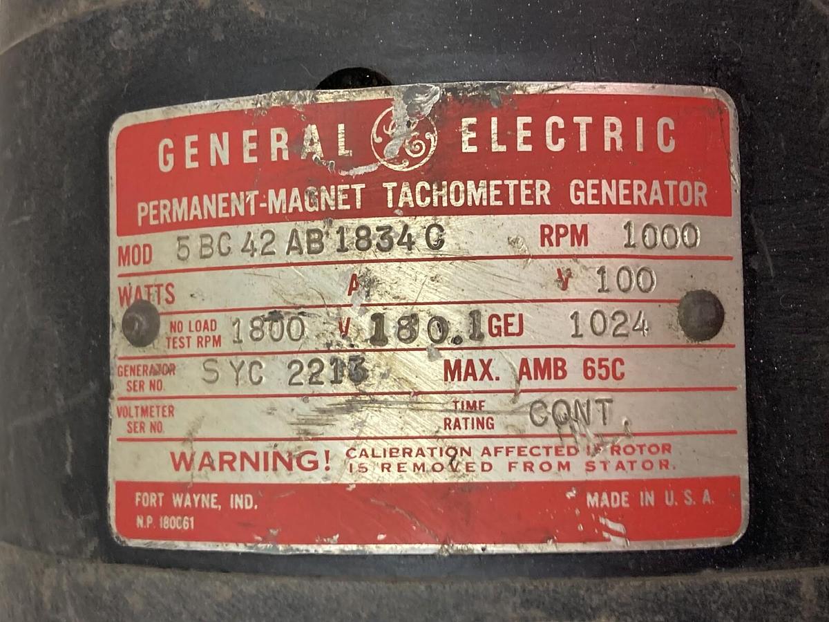 Used General Electric,5BC42AB1834C,Tachometer Generator 1000rpm 100v