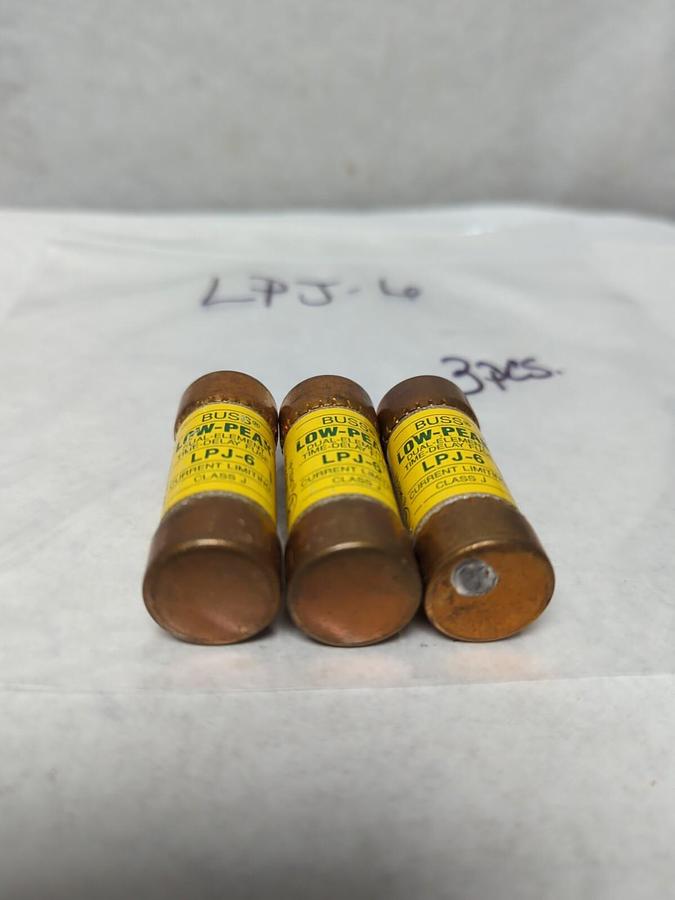 Used COOPER BUSSMANN,LPJ-6,LOW-PEAK 6 AMP FUSES LOT OF 3 PRE-OWNED