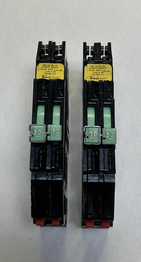 Used ZINSCO,R-38,TANDEM CIRCUIT BREAKER 30A 120/240V 2P