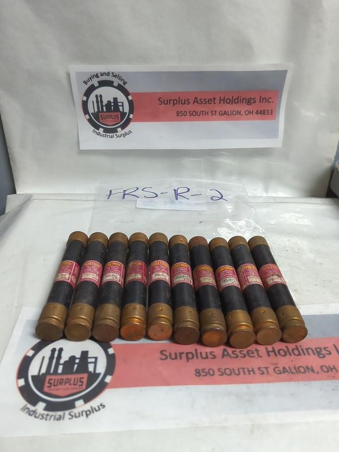 Used COOPER BUSSMANN,FRS-R-2,FUSETRON 2 AMP FUSE LOT OF 10 PRE-OWNED