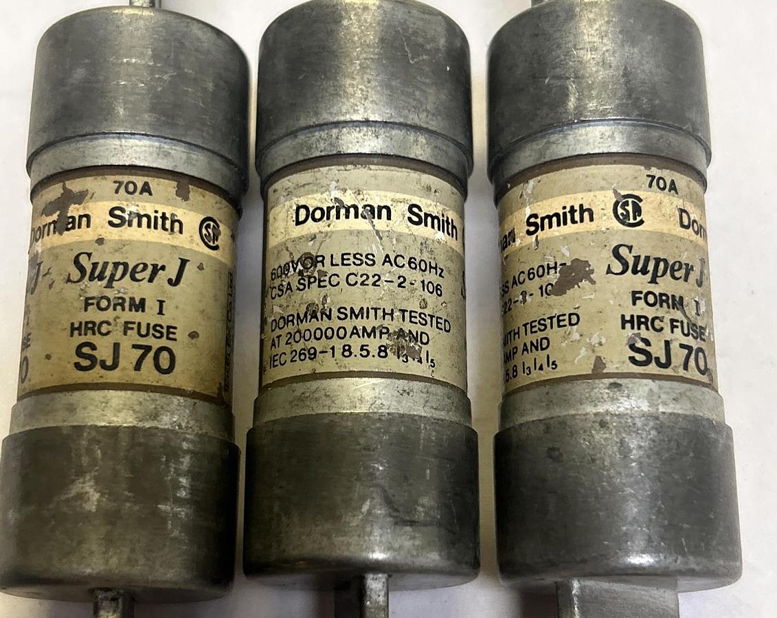 Used DORMAN SMITH,SJ70,HRC FUSE 70A 600V LOT OF 3