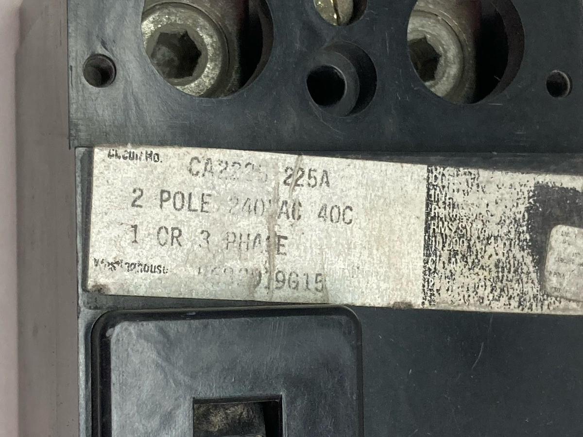 Used Westinghouse,CA2225,2-Pole Circuit Breaker 240Vac 40C 225A