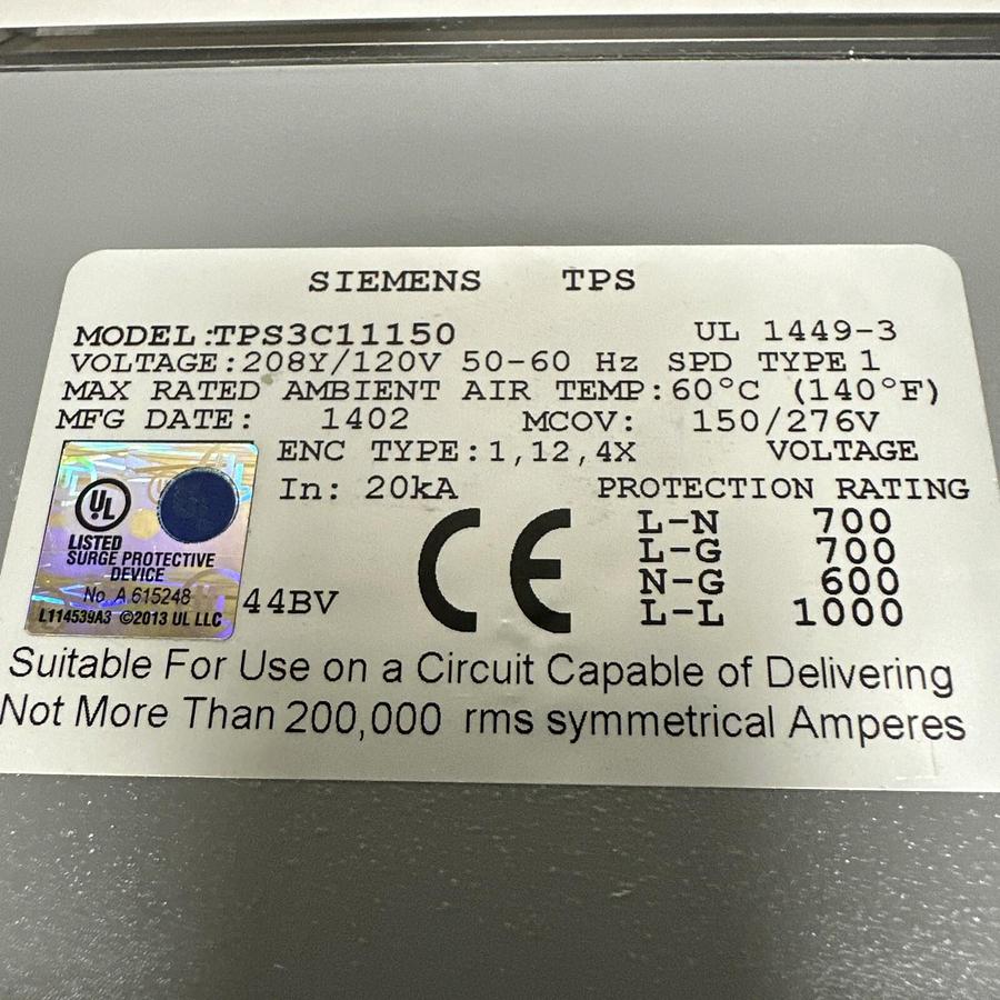 Siemens,TPS3C11150,Type 1 Surge Protective device 208Y/120V NEW (G103)