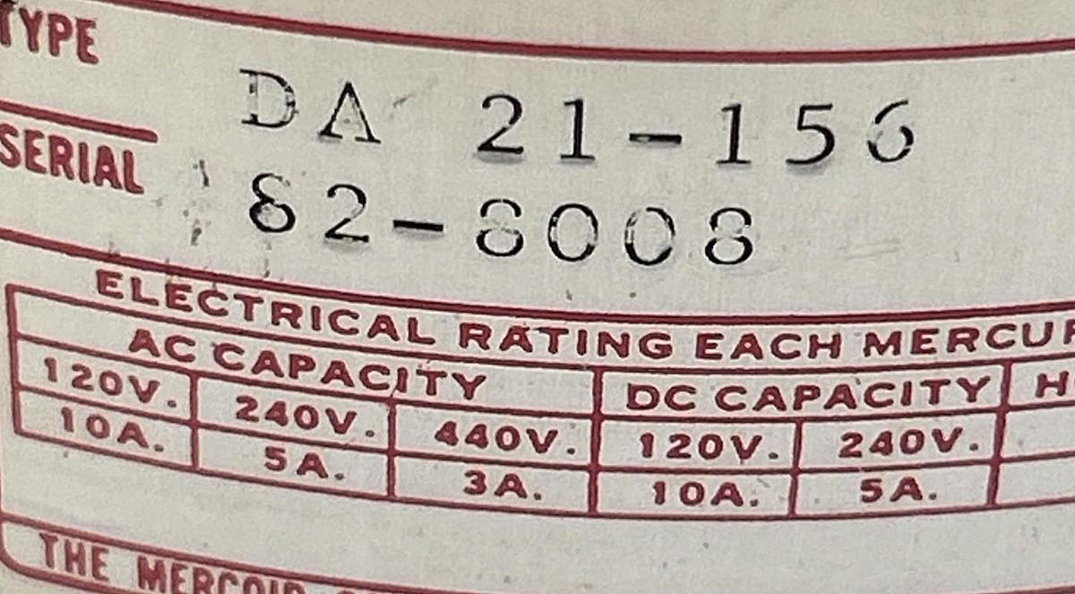 MERCOID,DA-21-156,PRESSURE SWITCH NOS