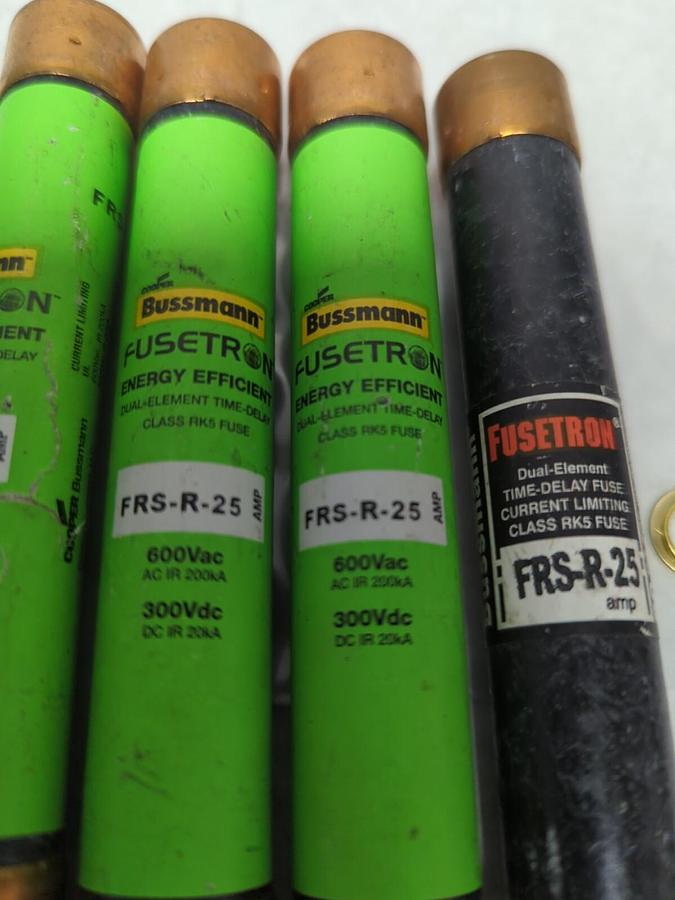 Used COOPER BUSSMANN,FRS-R-25,FUSETRON 25 AMP FUSE LOT OF 4 PRE-OWNED