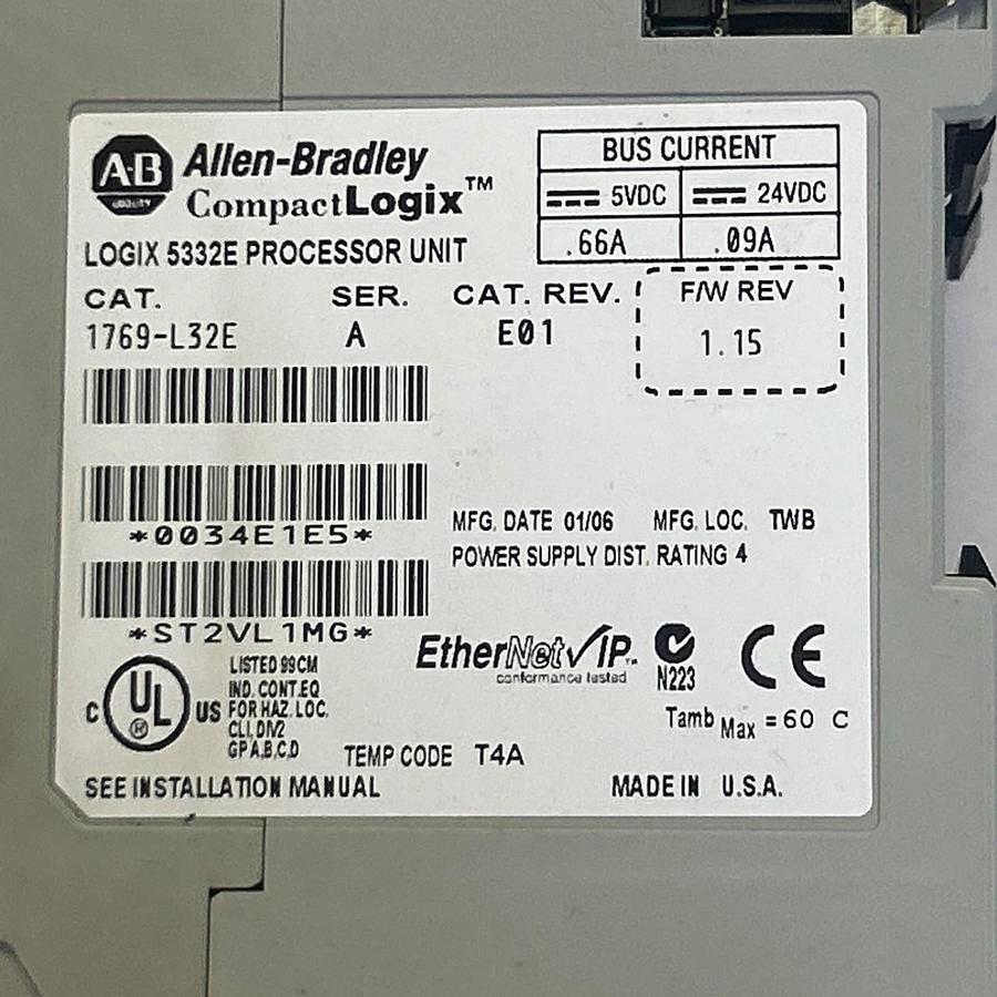 Used ALLEN BRADLEY,1769-L32E,LOGIX 5332E PROCESSOR UNIT