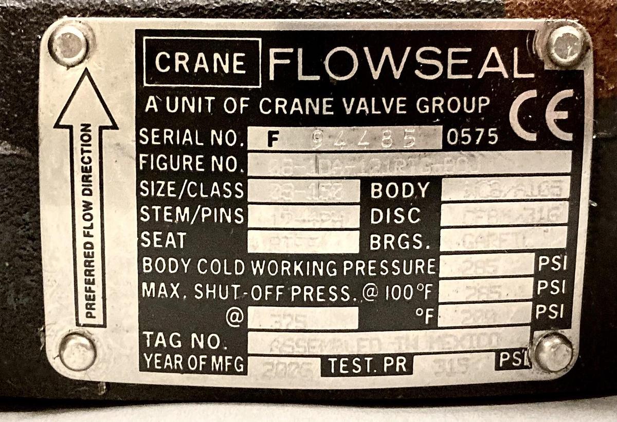 Crane Flowseal,08-1DA-121RTG-B0J,Butterfly Valve Size 6 285PSI