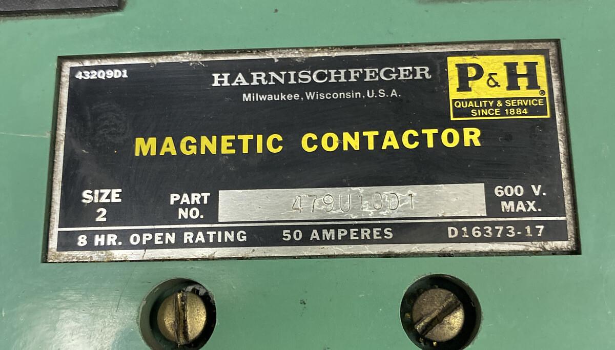 Used P&H,479U10D1,Magnetic Contactor Size 2 50AMP 600V 110-120V Coil