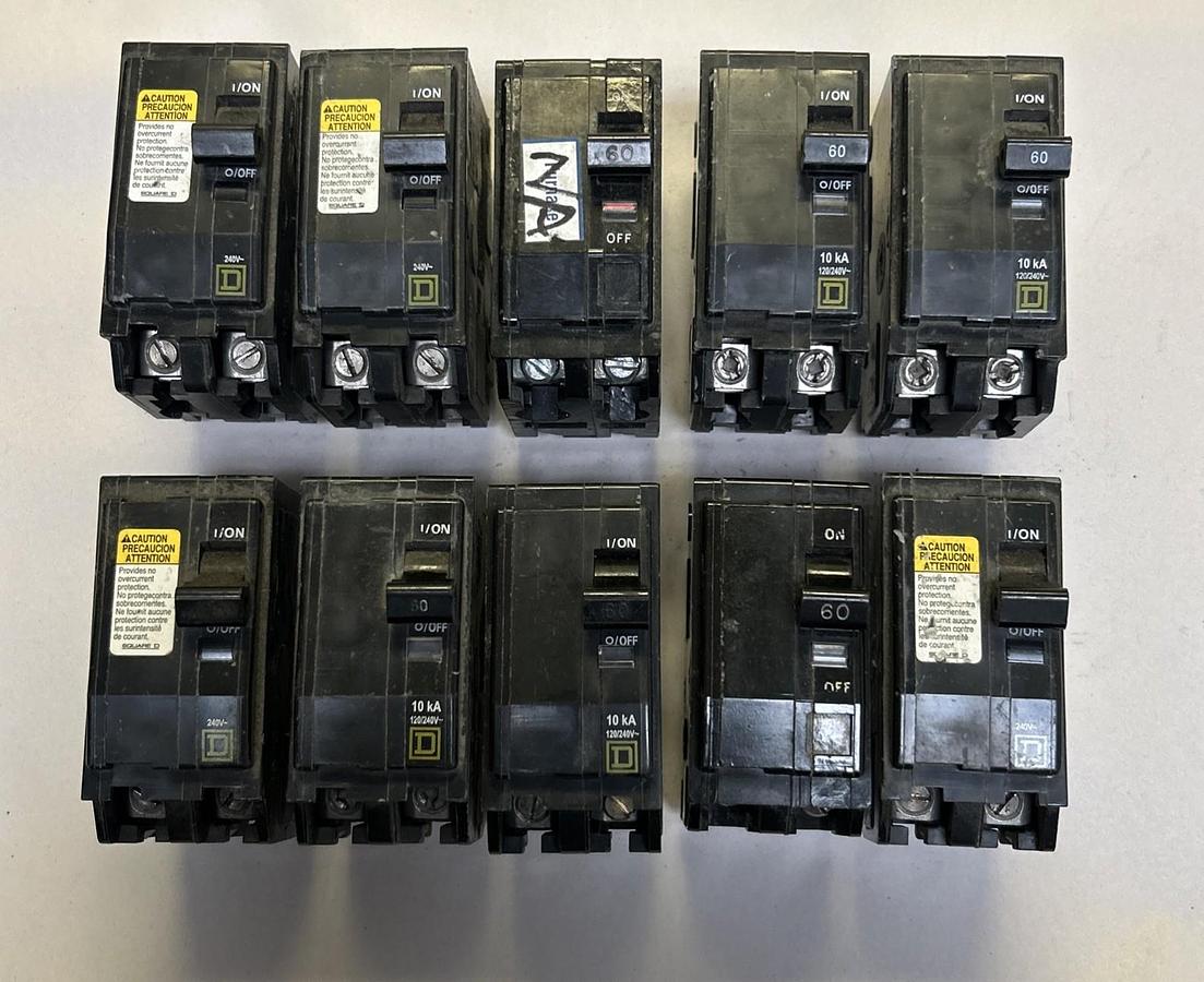 Used SQUARE D,QO200,CIRCUIT BREAKER 60A 240V 2P LOT OF 10