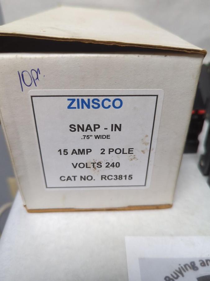 Used ZINSCO,RC3815,CIRCUIT BREAKER 15 AMP 2-POLE LOT OF 10 PRE-OWNED