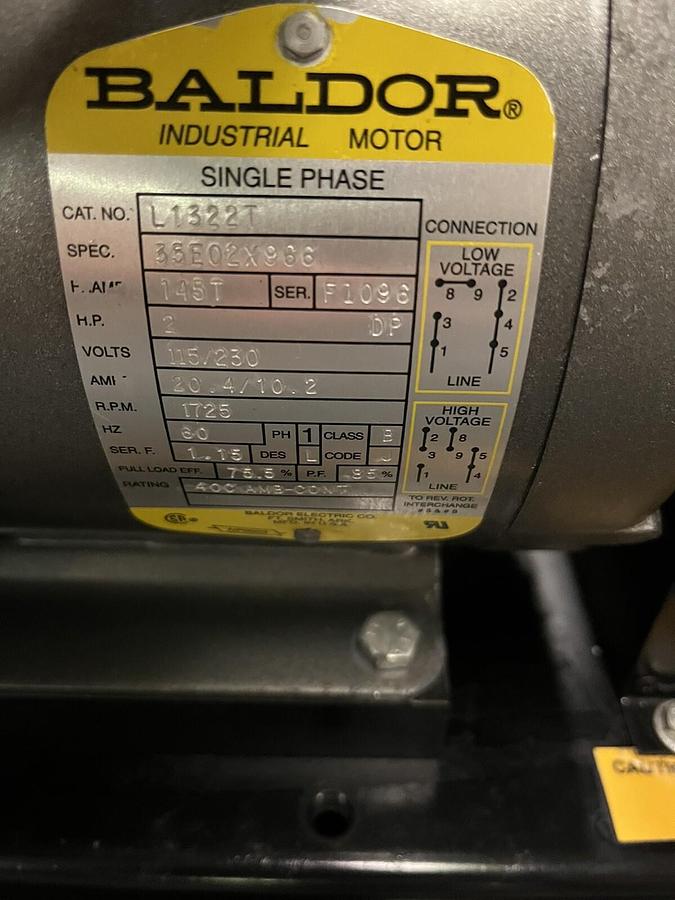 Used GAST,2HP,ROTARY VANE VACUUM PUMP L1322T 1PH 115/230V