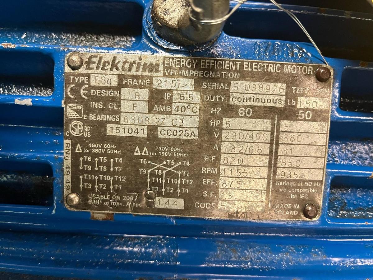 Used ELEKTRIM,151041-CC025A,ESQ MOTOR 5HP 1155RPM 215T 3PH
