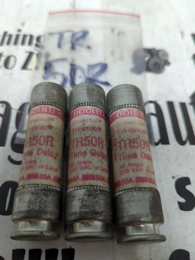 GOULD SHAWMUT,TR-50R,TRI-ONIC 50 AMP FUSES LOT OF 3 NOS