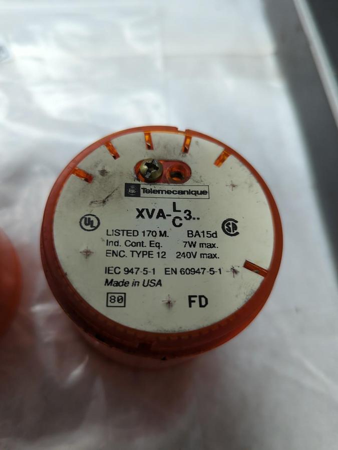 Used TELEMECANIQUE,XVA-LC3,ORANGE STACK LIGHT 7W 240V NO LAMP LOT OF 4 PRE-OWNED