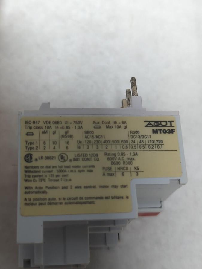 JOSLYN CLARK,MT03F,OVERLOAD RELAY AGUT 0.85-1.3A 600V NOS