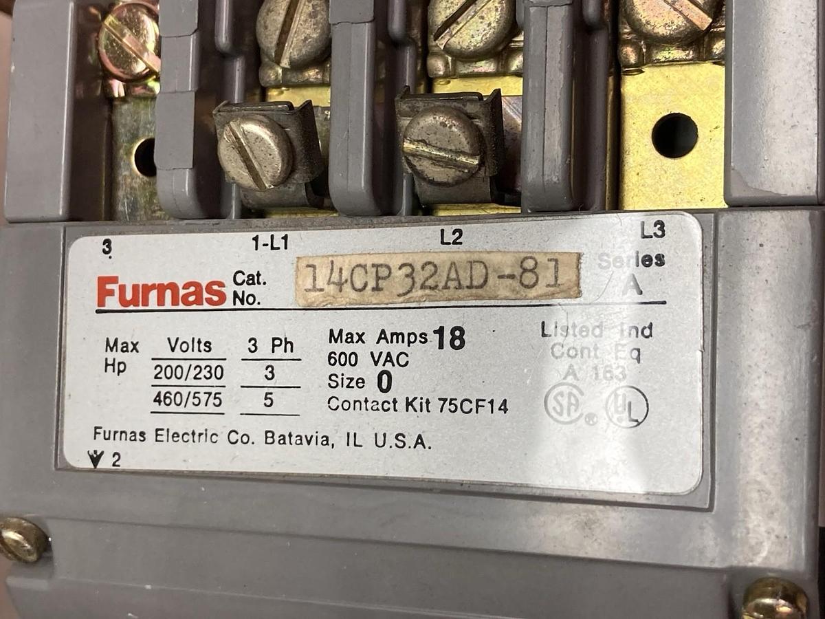 Used Furnas,14CP32AD-81,3-Phase Motor Starter Contactor 200/230V 18A