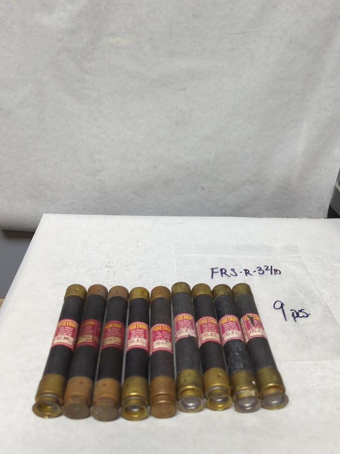 Used COOPER BUSSMANN,FRS-R-3-2/10,FUSETRON 3-2/10 AMP FUSE LOT OF 9 PRE-OWNED