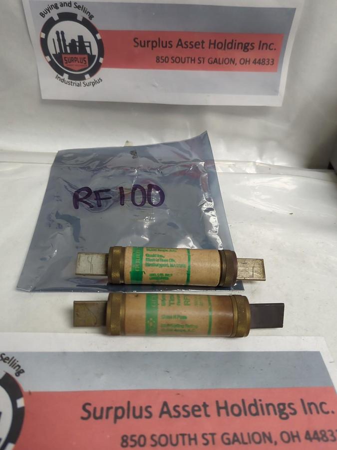FERRAZ SHAWMUT,RF100,RENEWABLE TIME-DELAY 100 AMP FUSE LOT OF 2 PRE-OWNED