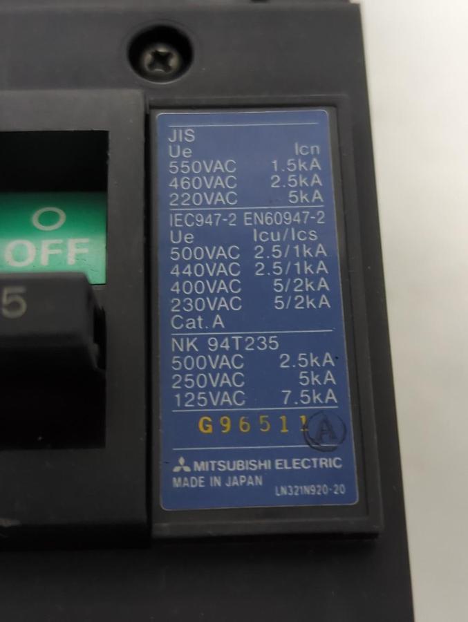 Used MITSUBISHI,NF30-SP,CIRCUIT BREAKER 5 AMP 3-POLE PRE-OWNED