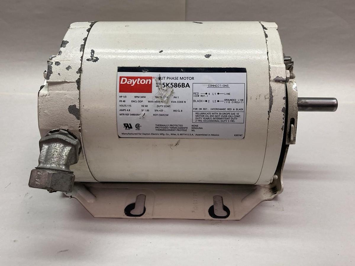 Used Dayton,5K586BA,Single Phase Motor 1/3 HP 3450RPM 115V 48