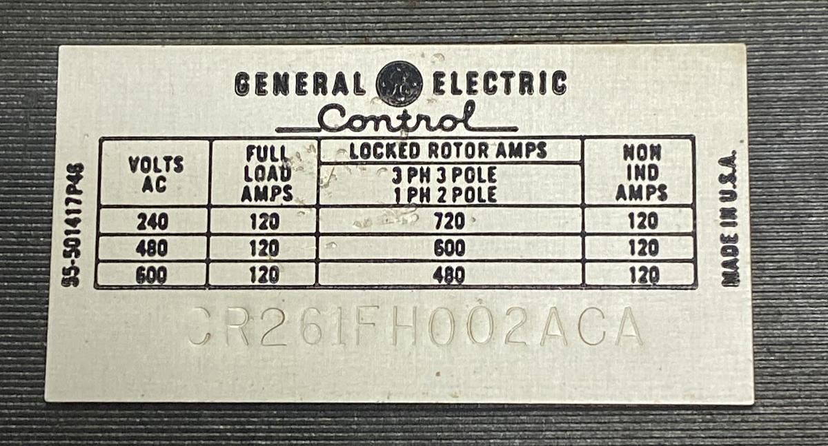 Used GENERAL ELECTRIC,CR261FH002ACA, CONTACOR
