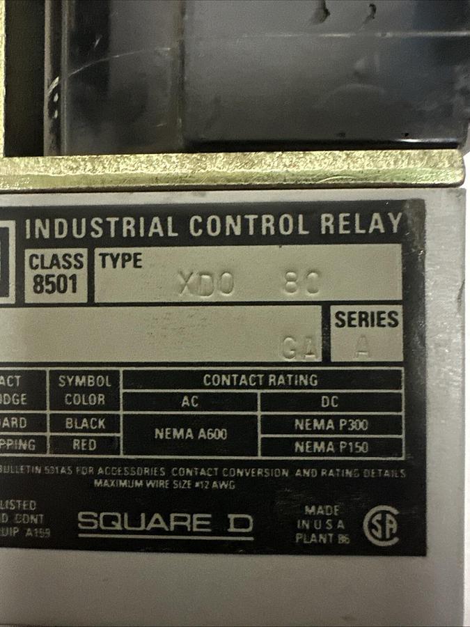 Square D,8501,Type XDO 80 Series A Control Relay NEW