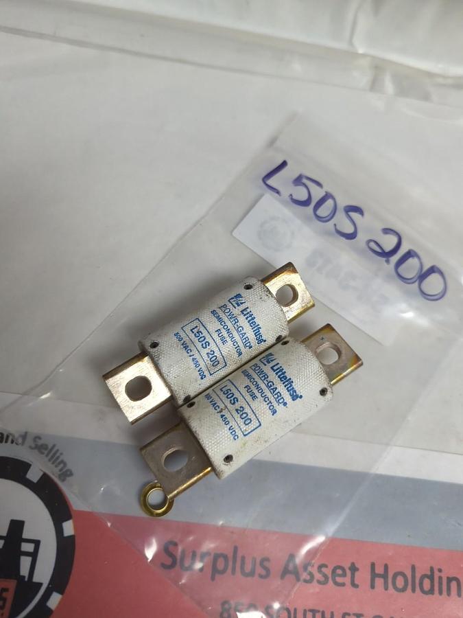 Used LITTELFUSE,L50S-200,SEMICONDUCTOR 200 AMP FUSE LOT OF 2 PRE-OWNED