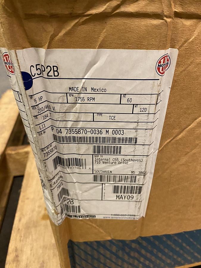 US MOTORS EMERSON,C5P28,MOTOR 5HP 1755RPM 1884T ENCL TE