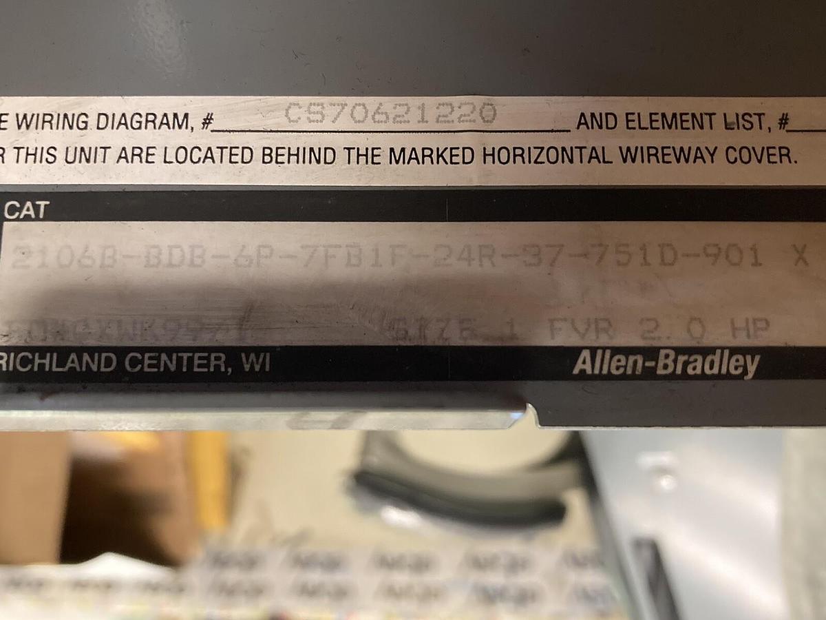 Used Allen-Bradley,2106B,Size 1 Fused MCC 20 Inch REVERSING Starter Feeder Bucket