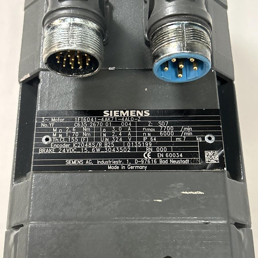 Used SIEMENS,1FT6041-4AK71-4AL0-Z,SERVO MOTOR 6000-7700 RPM 324V 24VDC BRAKE