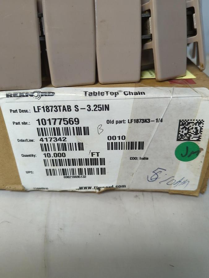 REXNORD,LF1873TAB-S-3.25 10177569,TABLE TOP CHAIN 10 FT NOS
