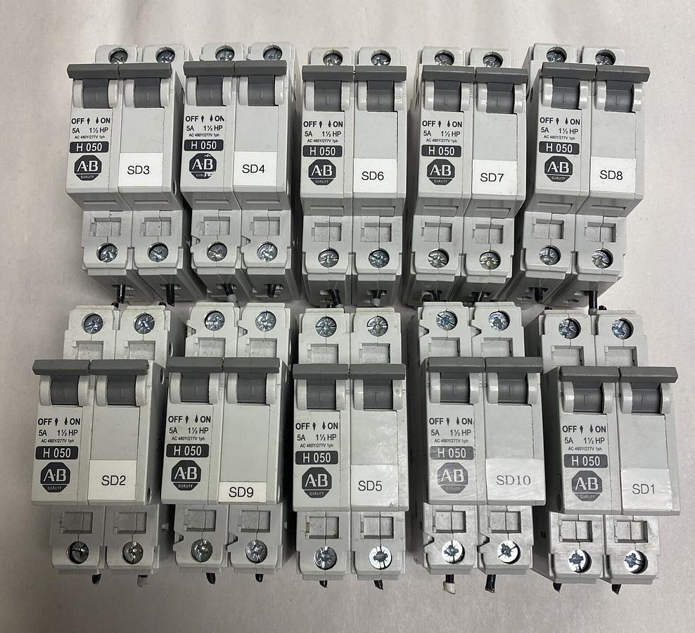 Used ALLEN BRADLEY,1492-CB2,CIRCUIT BREAKER 20 AMP 5HP 2 POLE LOT OF 10