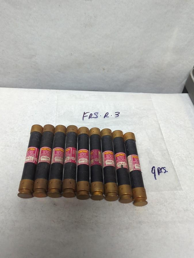 Used COOPER BUSSMANN,FRS-R-3,FUSETRON 3 AMP FUSE LOT OF 9 PRE-OWNED