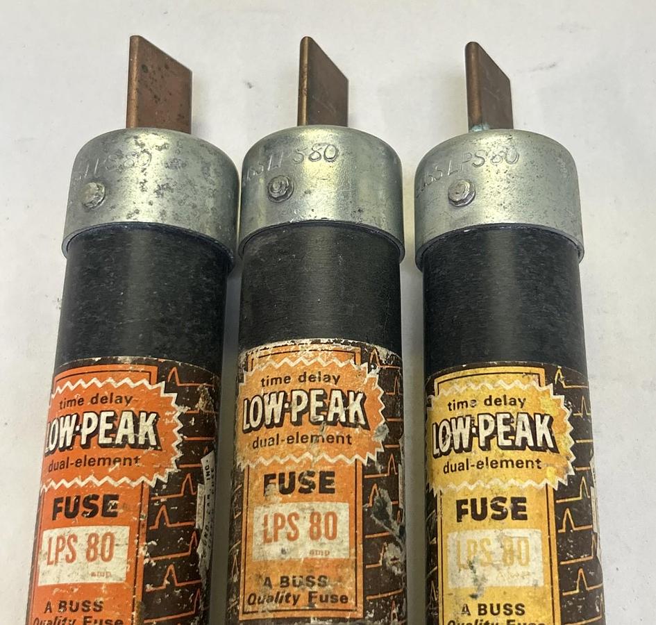 Used BUSSMANN,LPS80,LOW-PEAK FUSE 80A 600V LOT OF 3