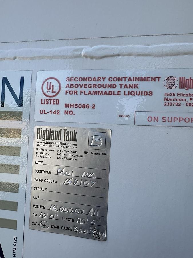 Highland Tank 15000 Gallon Flammable Liquid Tank