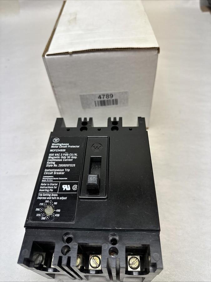 Used Westinghouse,MCP23480R,50 Amp 3 Pole Instant Trip Circuit Breaker