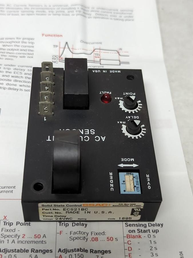 Used SSAC,ECS21BC,SOLID STATE CONTROL PROTECTION RELAY 24VAC PRE-OWNED