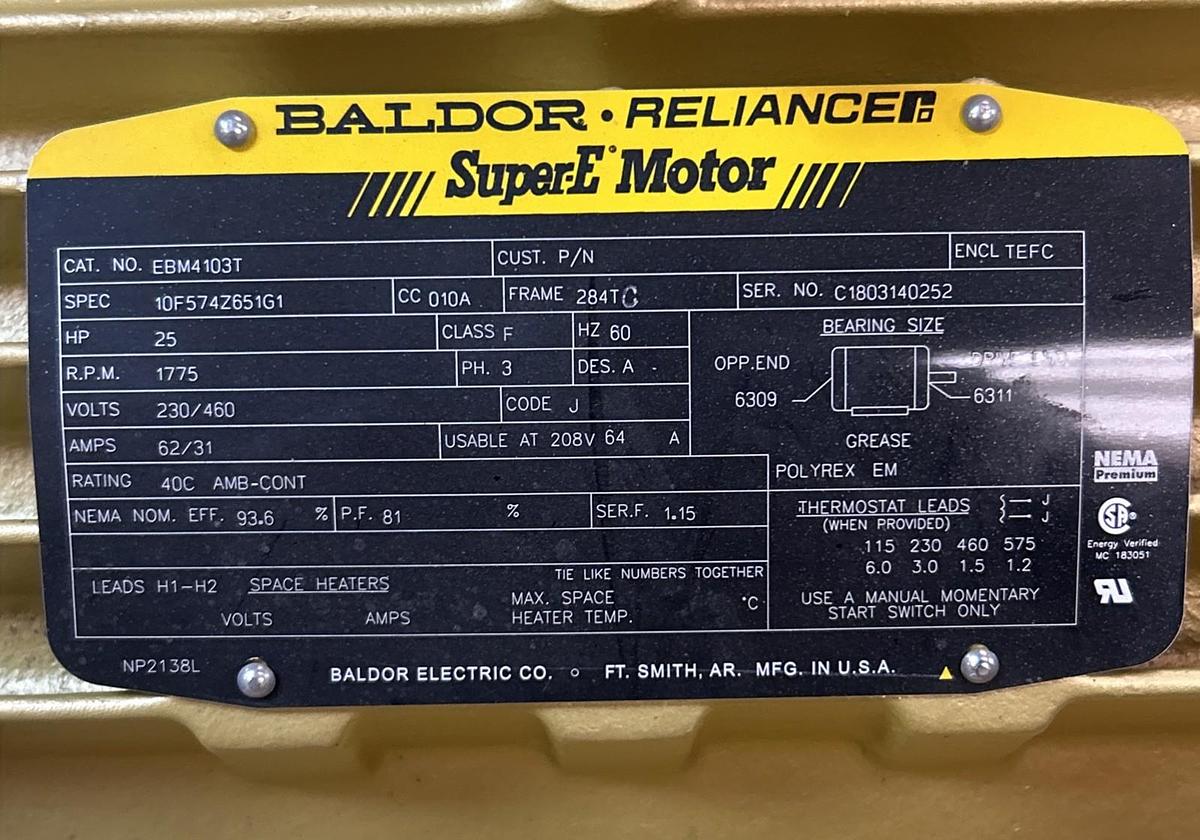 BALDOR,EBM4103T,SUPER-E BRAKE MOTOR 25HP 1775RPM 3PH 284T FRAME NEW
