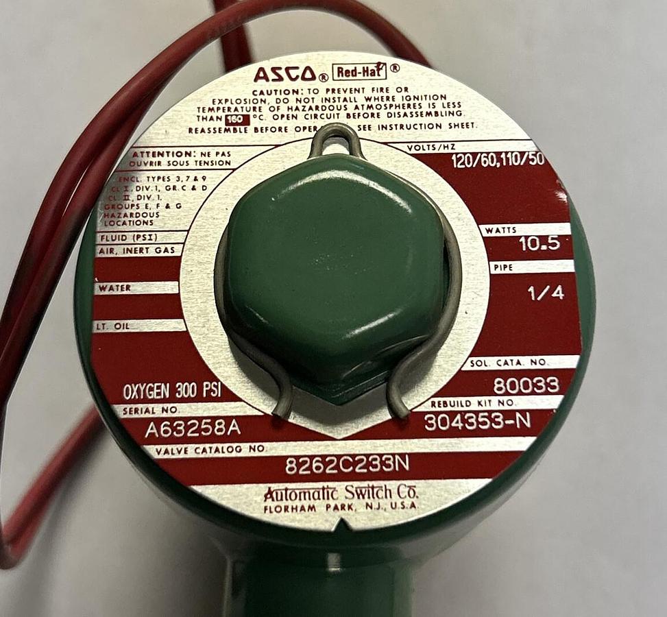 ASCO,8262C233,SOLENOID VALVE 1/4 INCH 110-120V NOS
