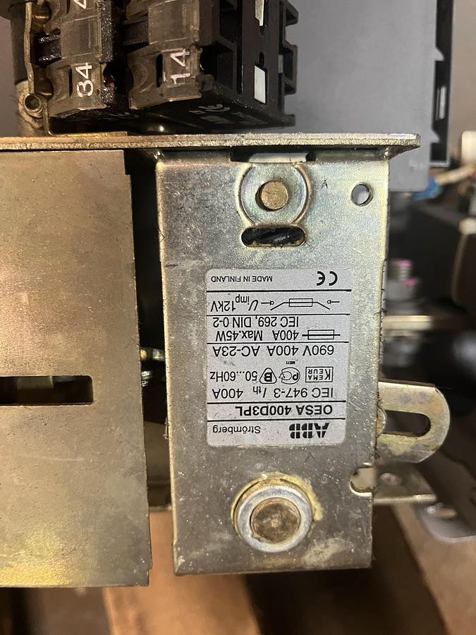 Used ABB,OESA-400D3PL,FUSIBLE DISCONNECT SWITCH 690V 400 AMP