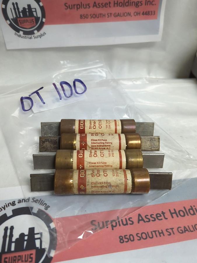 Used GOULD SHAWMUT,OT100,ONE-TIME 100 AMP FUSE LOT OF 4 PRE-OWNED