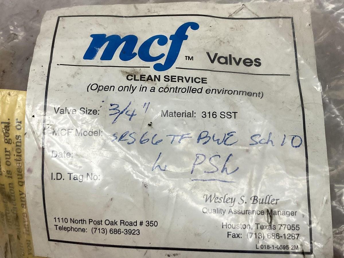 Used MCF,SRS66TFL,Valve 3/4 Inch BWE Sch 10
