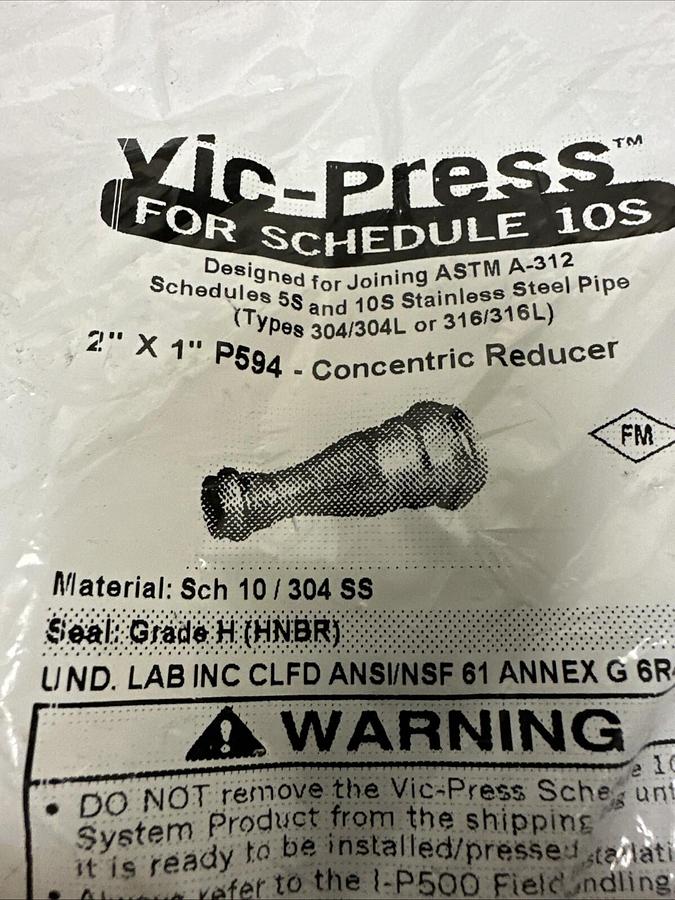 Used Vic-Press,P594,Concentric Reducer 2"x 1" SCH 10 304SS