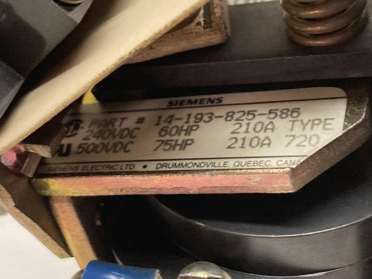 Siemens,14-193-825-586,DC Contactor TYPE 720 210A 240/500vdc 60/75hp COIL 125VDC