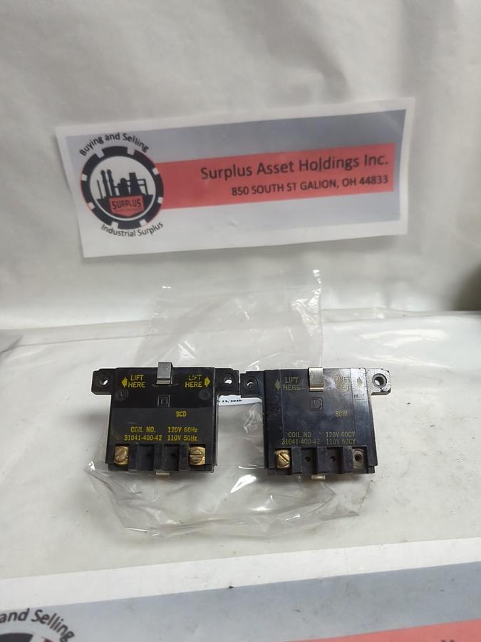 Used SQUARE D,31041-400-42,MAGNETIC COIL 120/110V 60/50HZ LOT OF 2 PRE-OWNED