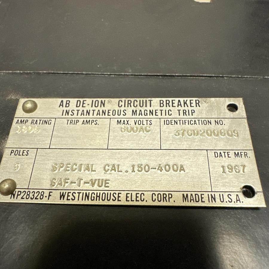 Used Westinghouse,3760200G09,180 Amp 3 Pole Molded Circuit Breaker
